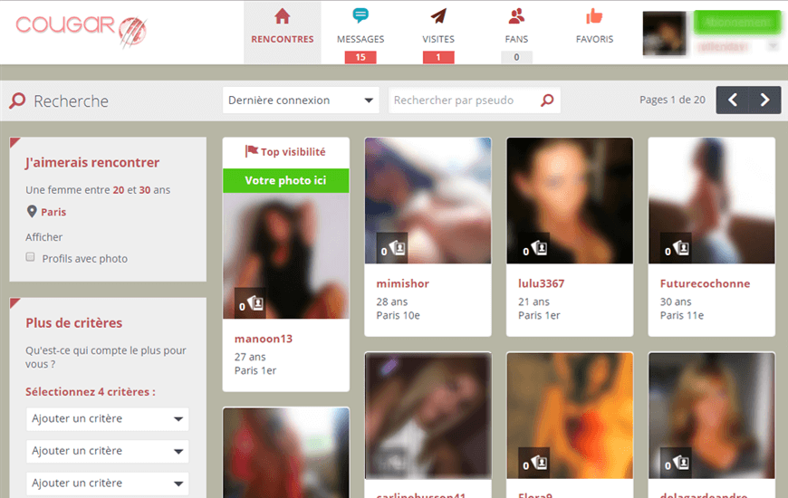 screenshot interface recherche membres cougar-rencontre-net
