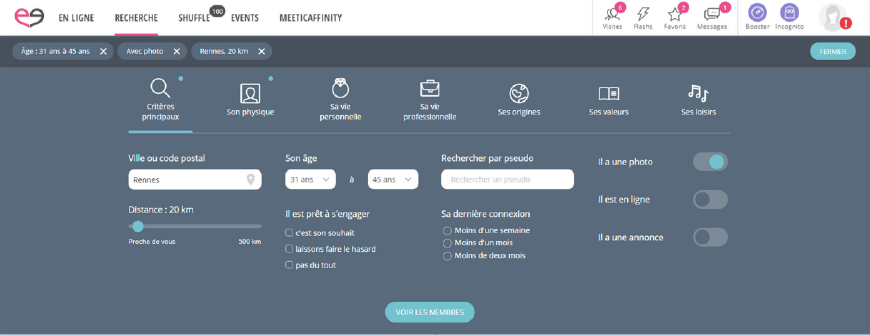 module de recherche membres meetic