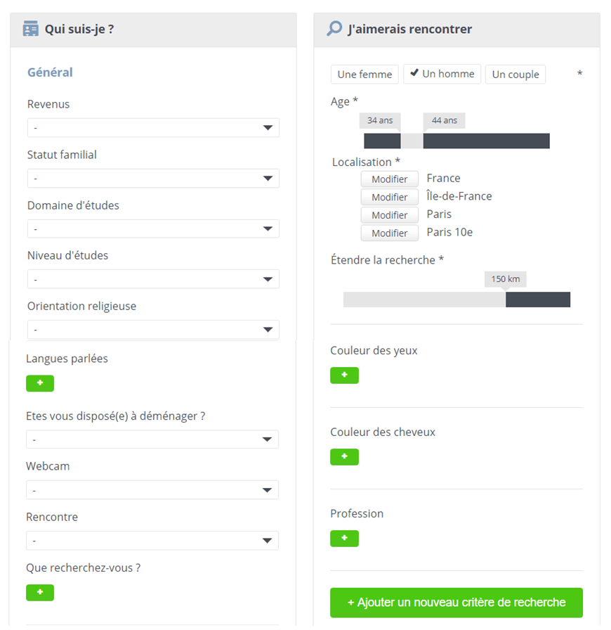 page modification parametre recherche Echangisme-rencontre.com
