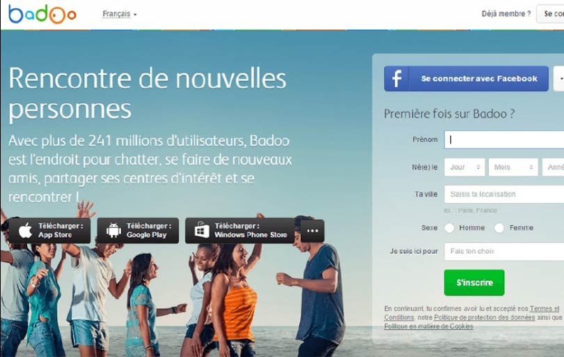 screenshot page accueil avis badoo