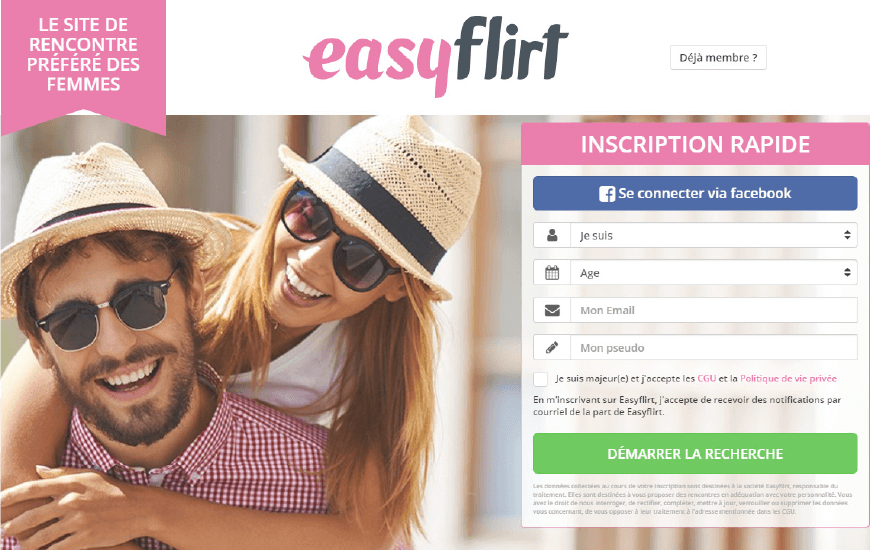 screenshot page accueil easyflirt avis