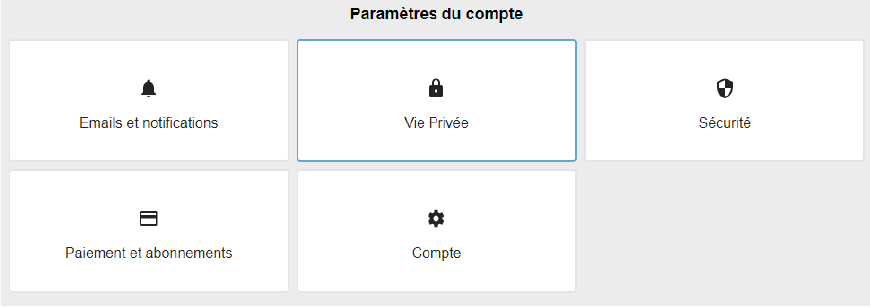 menu parametrage compte