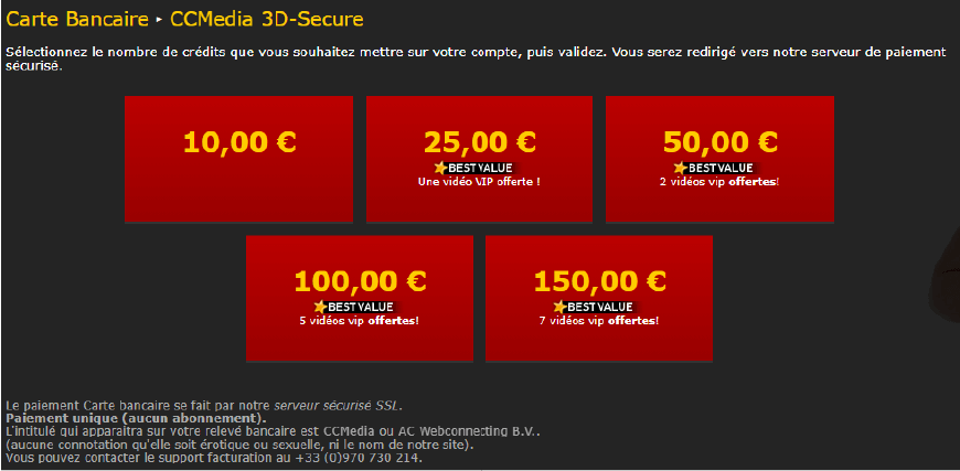 prix liste packs jetons xlovecam