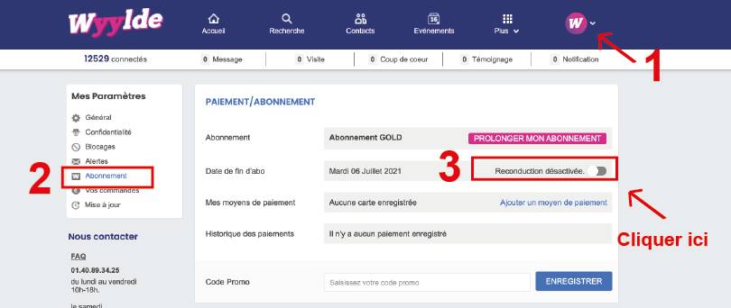 annuler renouvellement automatique paiement wyylde