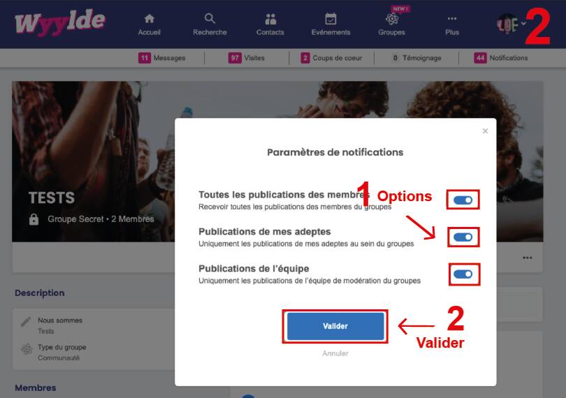 choix validation notification groupe