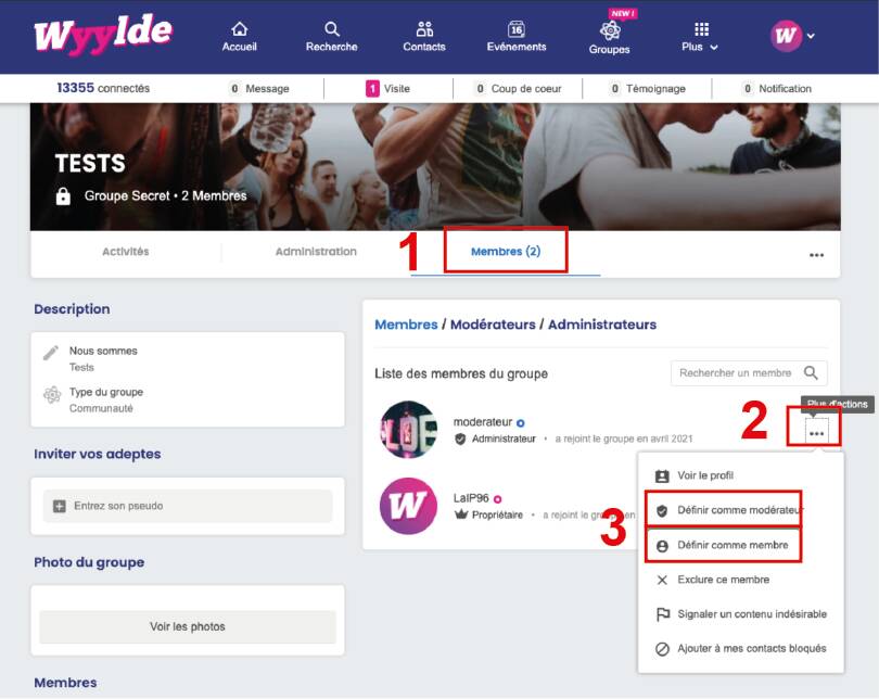 comment designer admin moderateur groupe wyylde
