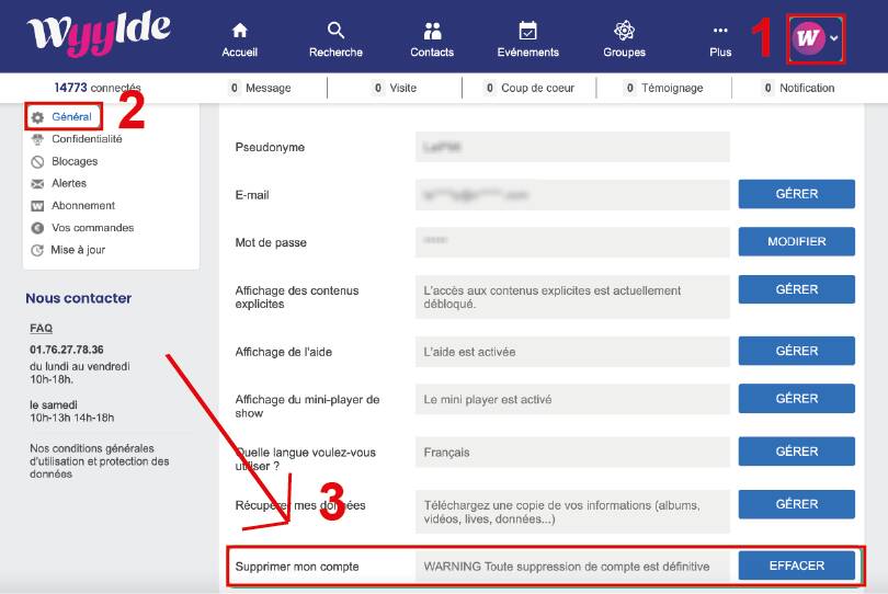 comment supprimer son compte wyylde-bis