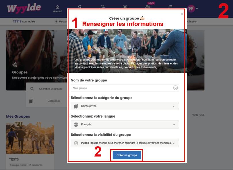 finalisation creation un groupe wyylde