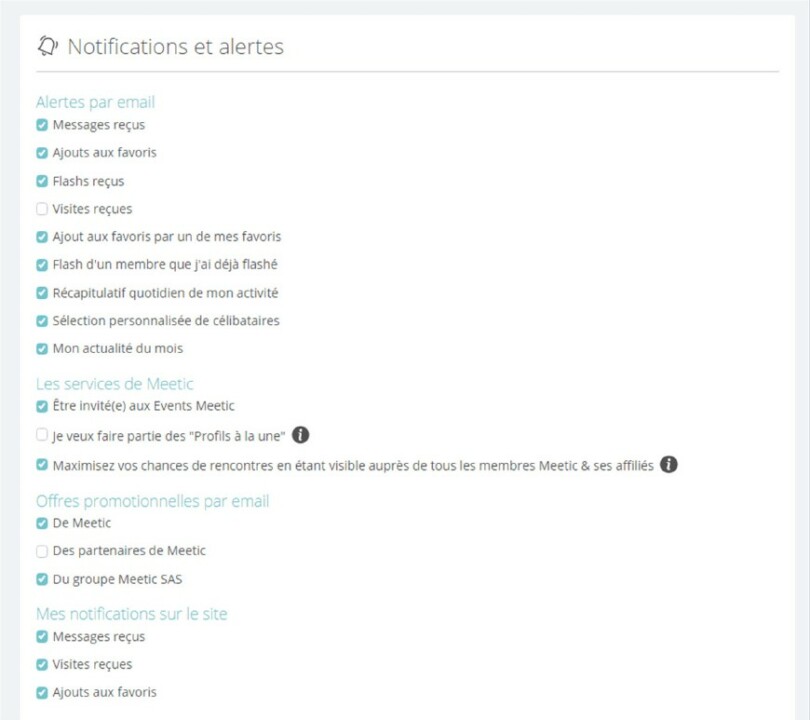 gestion alertes et notification email meetic