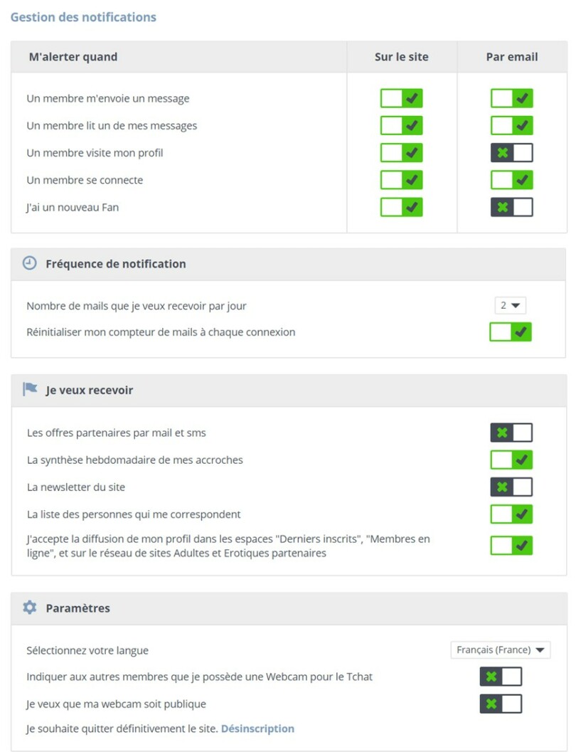 gestion alertes et notifications email avis Echangisme-rencontre