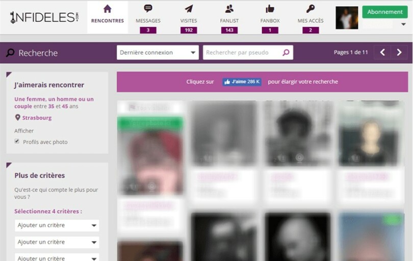 interface recherche membres avis infideles.com