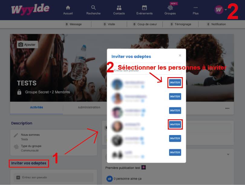 inviter personnes adepte groupe wyylde