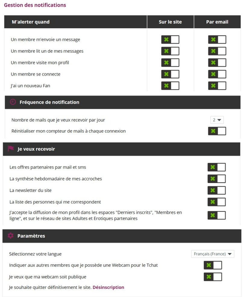 page gestion alerte et notification erotilink