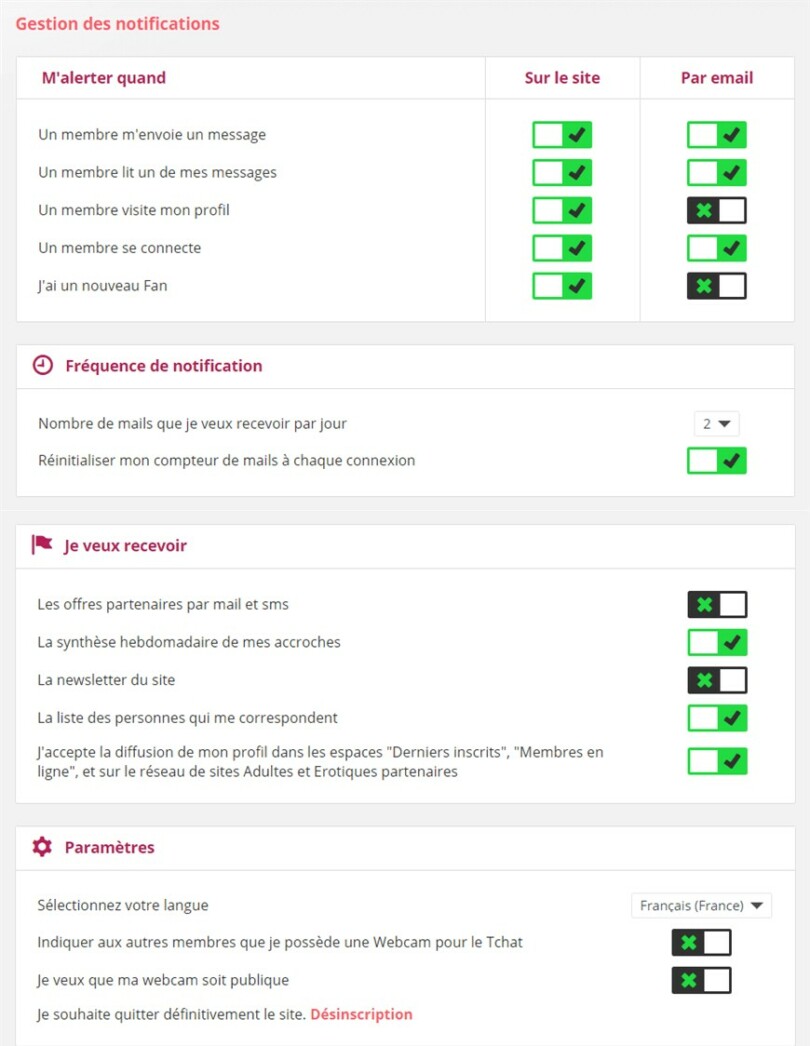 page gestion notification alertes email jmc
