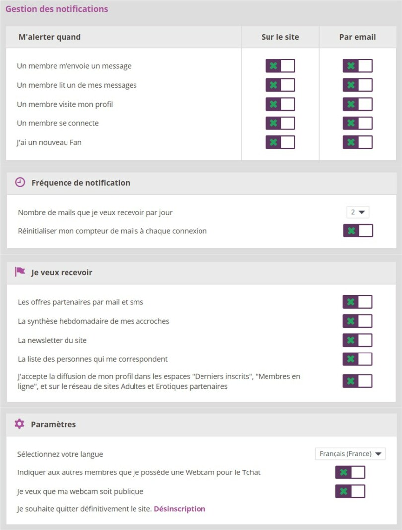 page gestion notifications infideles.com