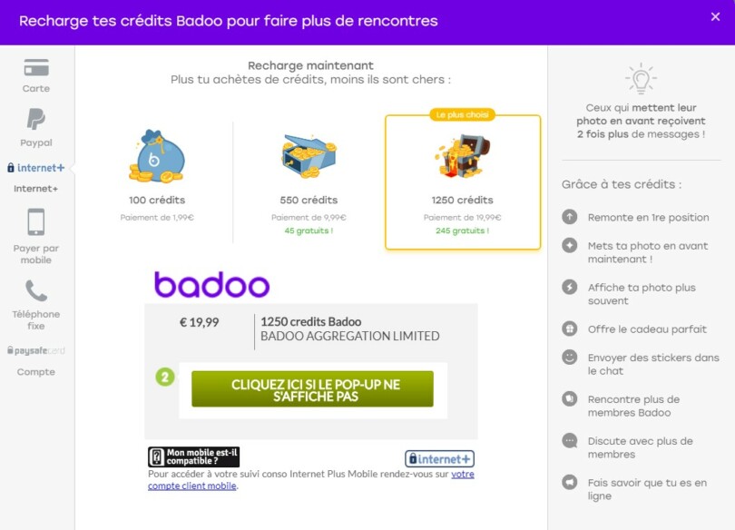 prix pack credit badoo