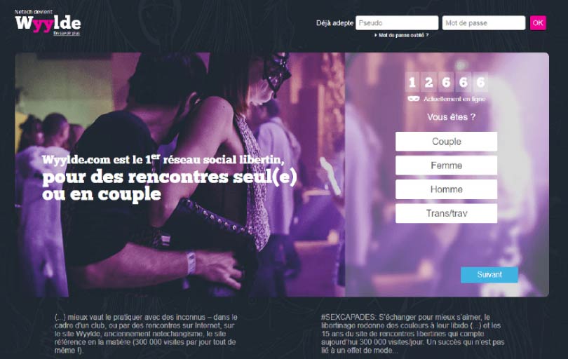 screenshot page accueil wyylde Sites de Rencontres Libertines et Échangistes