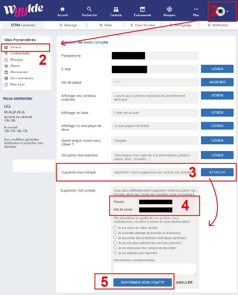 supprimer compte wyylde
