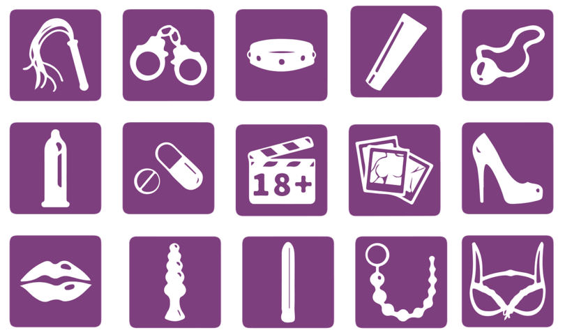 Plusieurs images d'objets et jouets sexuels