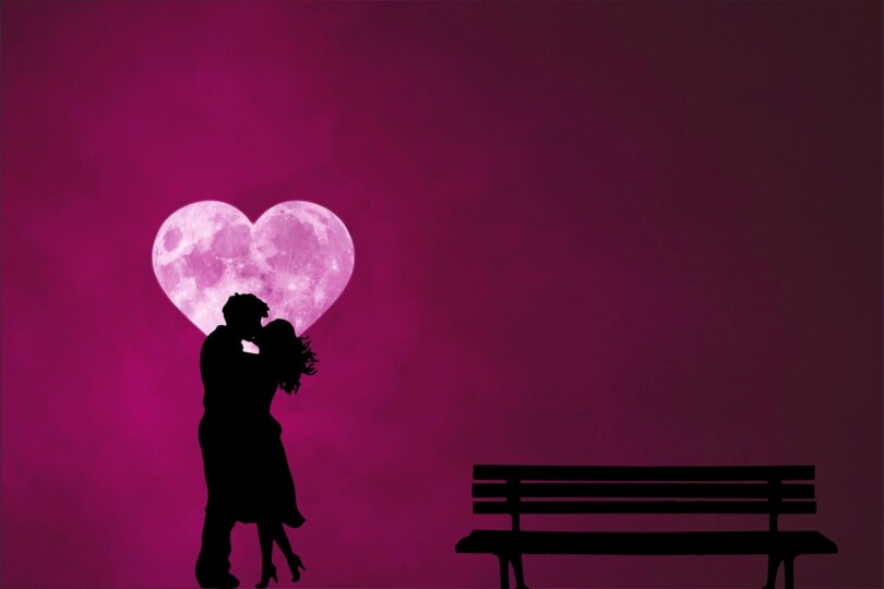 Le baiser français sous la lune dans un parc