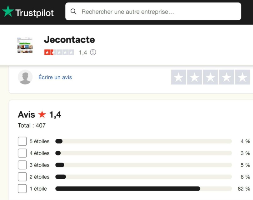 Des avis de célibataire ayant utilisée jecontacte.com sur trustpilot