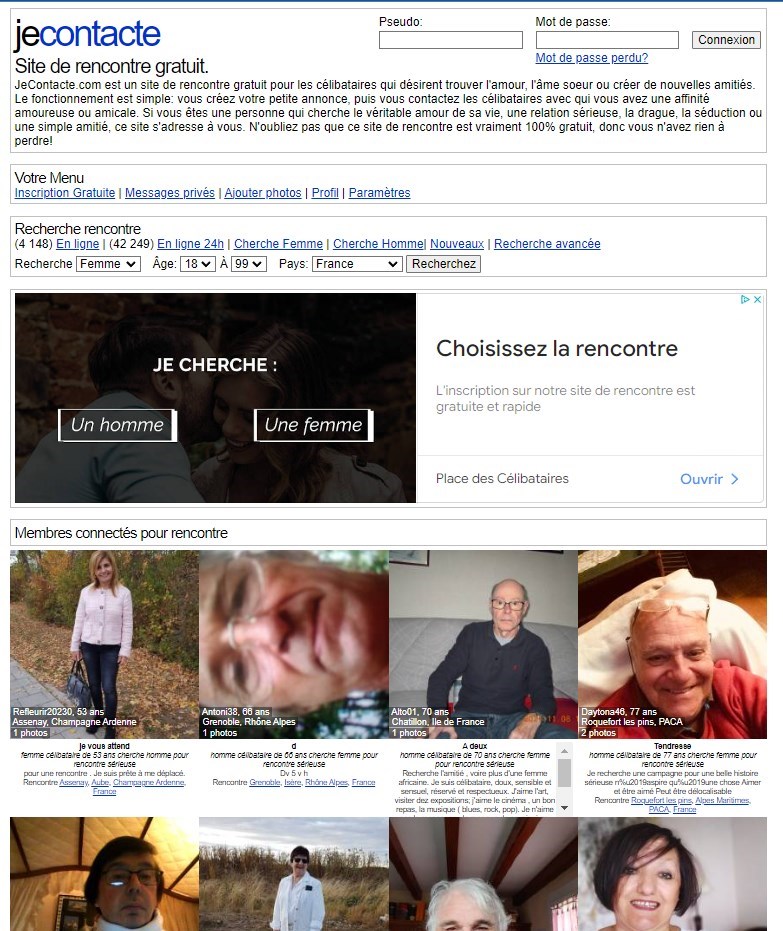 Photos de l’interface d’utilisateur du site de rencontre JeContacte