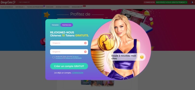 Bongacams page inscription pour voir des lives shows sexy