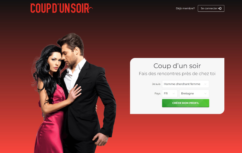 Page de connexion au site Coup d’un soir