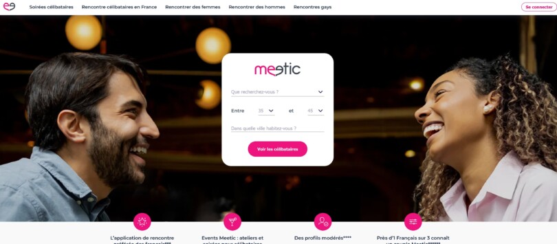 Page d’accueil de connexion et d’inscription du site de rencontre Meetic