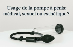 Pompe à pénis posée sur une table, utilisée pour le traitement de la dysfonction érectile et l'amélioration des performances sexuelles.