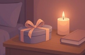 Illustration d’une chambre intime avec une table de nuit et une ambiance douce, représentant le thème choisir son premier sextoy et la découverte du plaisir en douceur.