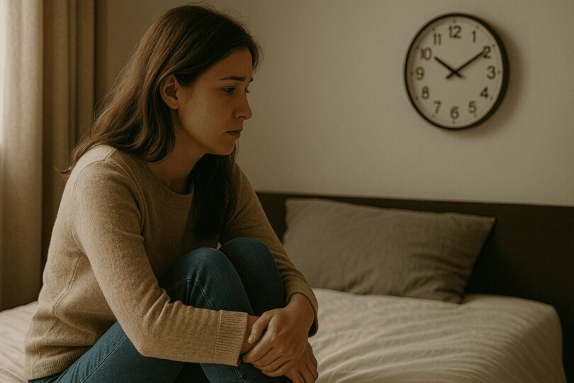 combien de temps pour oublier son ex femme pensive assise sur un lit regardant une horloge au mur