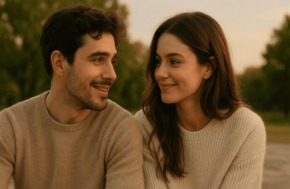 scène romantique représentant comment savoir si je suis amoureux avec un couple souriant dans un parc
