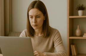 comment savoir si quelqu'un est sérieux sur un site femme concentrée assise sur un canapé regardant son ordinateur portable