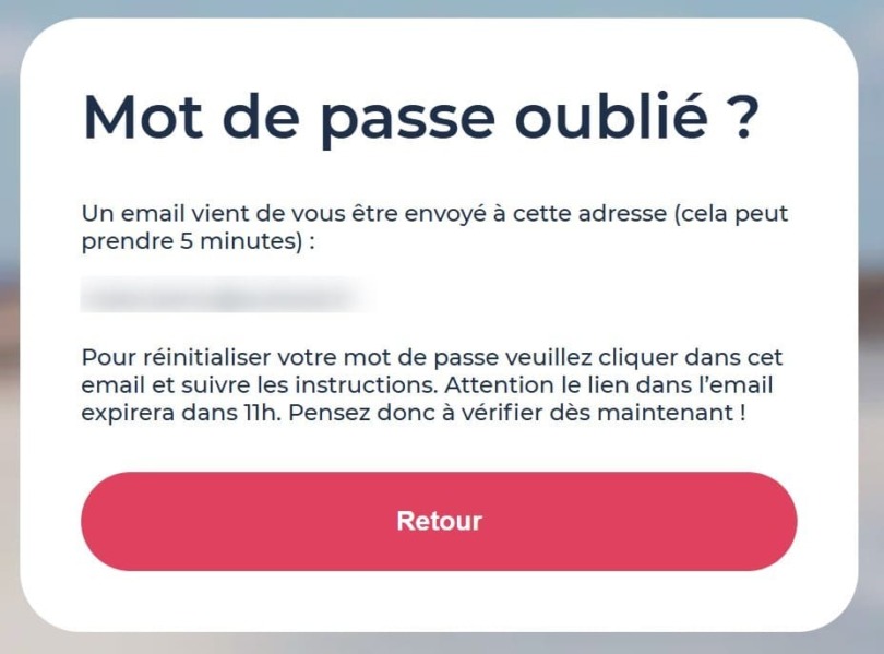 Présentation du formulaire qui valide l’envoie d’un email a l’adresse e-mail du compte associer au mot de passe oublier