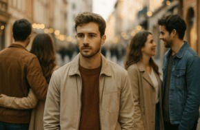 pourquoi je ne trouve personne dans la vraie vie homme seul dans une rue animée entouré de couples