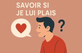 Illustration d’un homme souriant avec une bulle contenant un cœur et un point d’interrogation à côté de lui, symbolisant la question savoir si je lui plais.