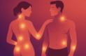 Zones érogènes méconnues représentées sur une illustration abstraite du corps humain, mettant en valeur les zones de plaisir féminin et masculin.
