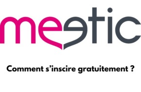 Le logo du site de rencontre Meetic, avec écrit : comment s'inscrire gratuitement ?