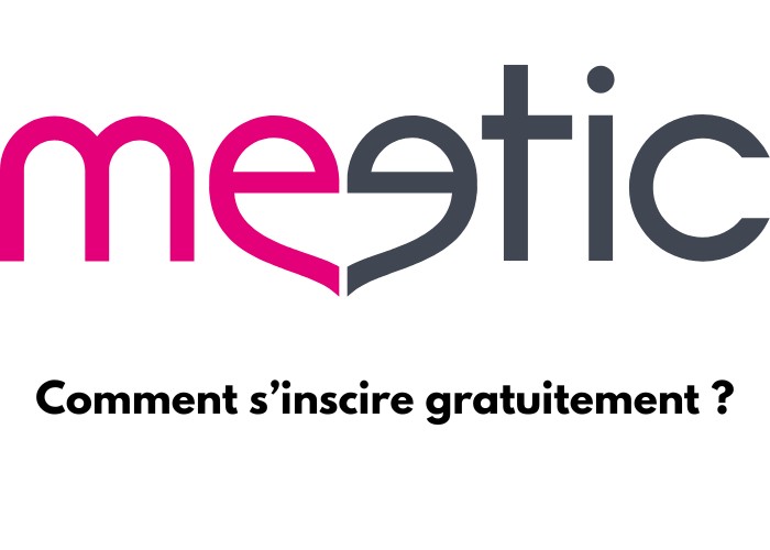 Le logo du site de rencontre Meetic, avec écrit : comment s'inscrire gratuitement ?