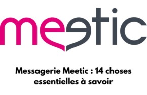 Le logo de Meetic avec un texte en dessous qui dit : Messagerie Meetic : 14 choses essentielles à savoir