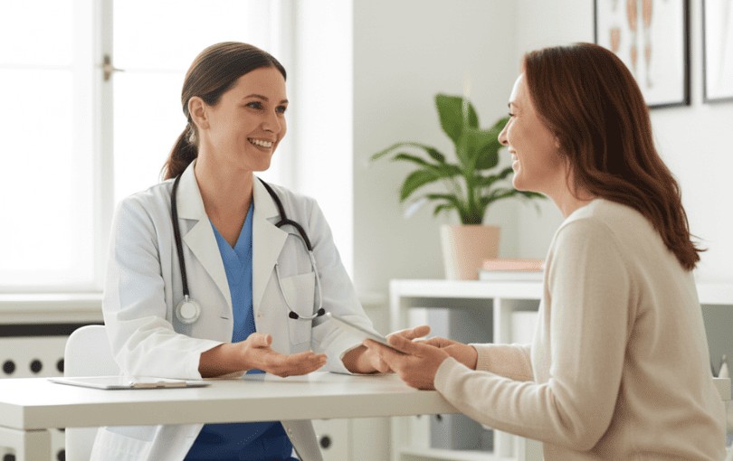 Consultation médicale féminine pour conseils sur lubrifiant intime et santé gynécologique