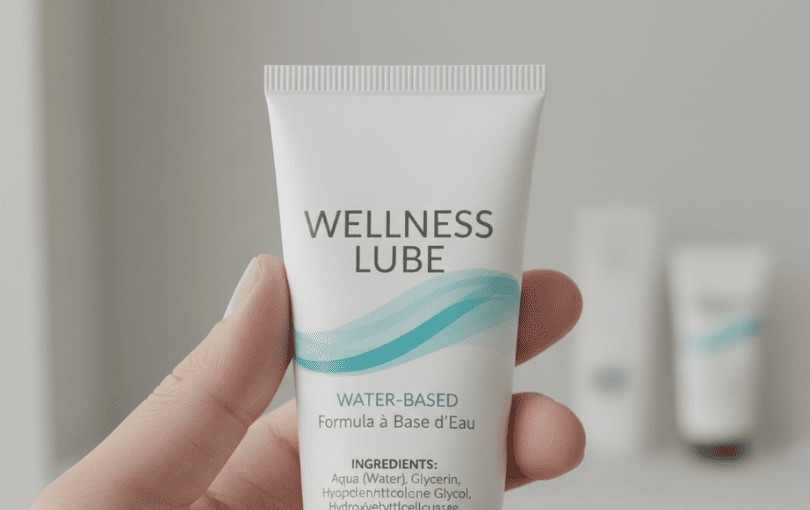 Gros plan sur la liste des ingrédients d’un tube de lubrifiant