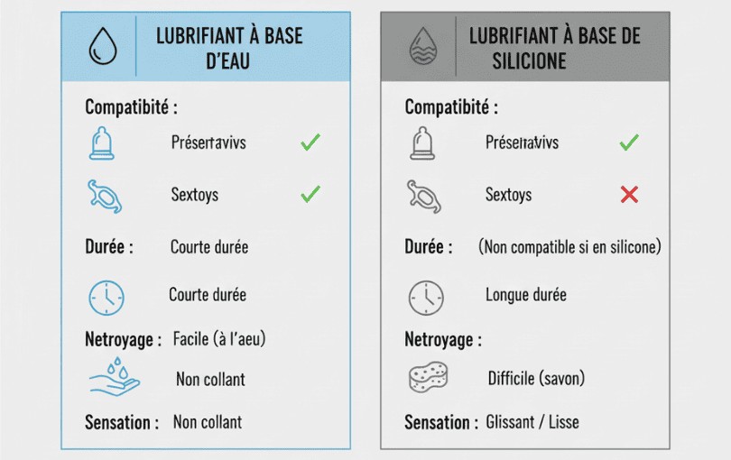 Comparaison lubrifiant à base d’eau versus lubrifiant silicone