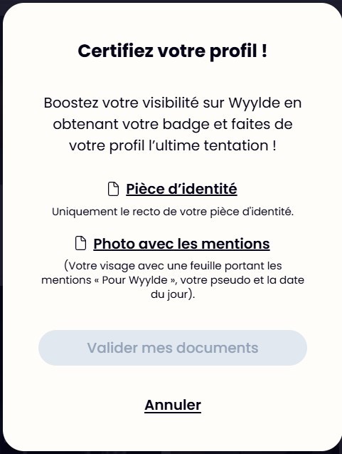 Processus de certification de profil Wyylde