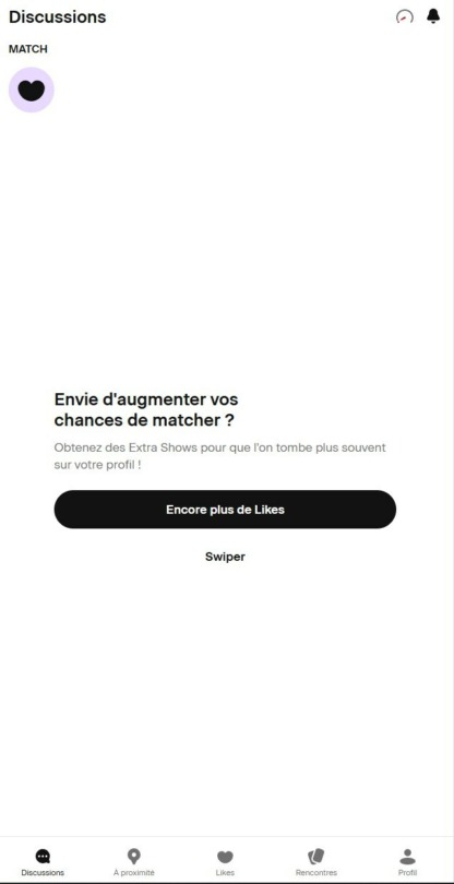 Section Discussions Badoo : messagerie et popup Extra Shows