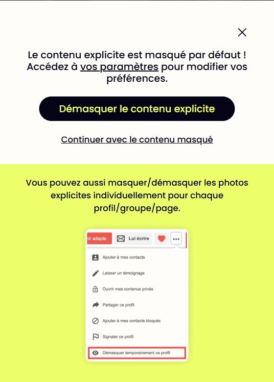 Option de filtre du contenu explicite sur Wyylde