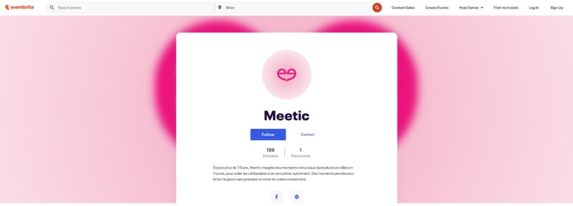 Page Eventbrite de Meetic : 126 abonnés, événements de rencontre dans plusieurs villes