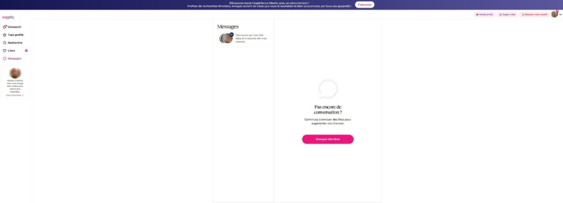 Page Messages Meetic vide sans conversation