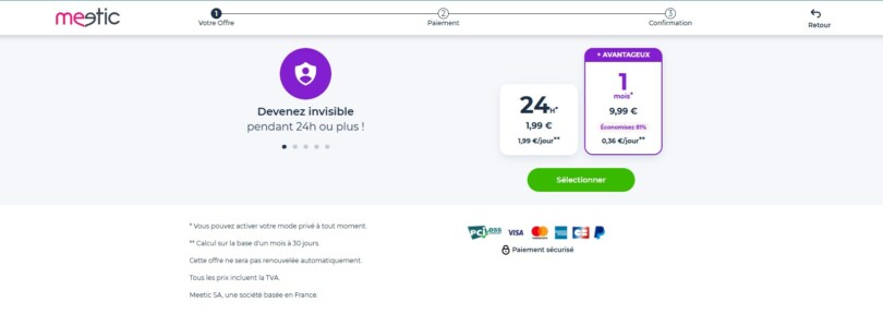Option Mode Privé Meetic 1,99€ par 24h